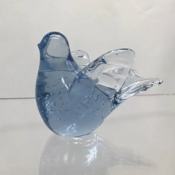 Fused Glass Art Controlled Bubbles Blue Bird Figurine - Picture 2 of 6